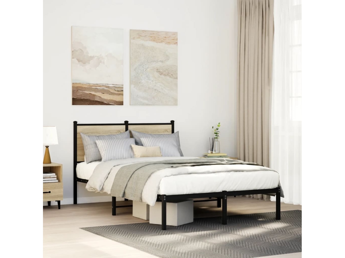 Vidaxl Estrutura De Cama Sem Colchão 120x200 Cm Metal Carvalho Sonoma