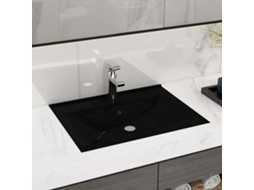 Vidaxl Lavatório C/ Orifício De Torneira 60x46 Cm Cerâmica Preto Mate