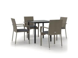 Maison Exclusive - 5 Pcs Conjunto Jantar Jardim C/ Almofadões Vime Pe Preto/cinza