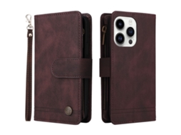 Capa Para Iphone 15 Pro Pele Sintética Com Porta-cartões Castanho