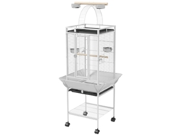 Gaiola Para Pássaros Com Suporte E Rodas 62,5x62,5x156 Cm Metálica Para Aves Com Ponte De Arco 2 Poleiros 4 Comedouros 2 Bandejas Removíveis