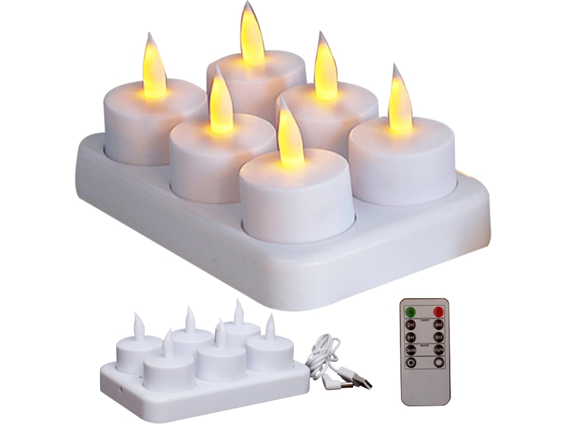 Velas Tealight Sem Chama com Estação de Carregamento, Velas Led com Temporizador e Controle Remoto, Conjunto de 6. ORBITRA COMMERCE