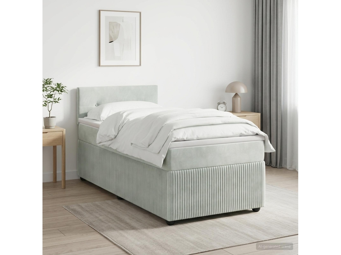 Vidaxl Cama Box Spring Com Colchão Cinzento-claro 90 X 200 Cm Veludo