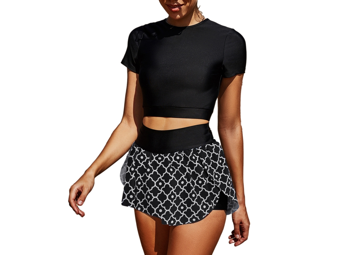 Maiô Feminino Estampado High Waisted de Duas Peças Preto M