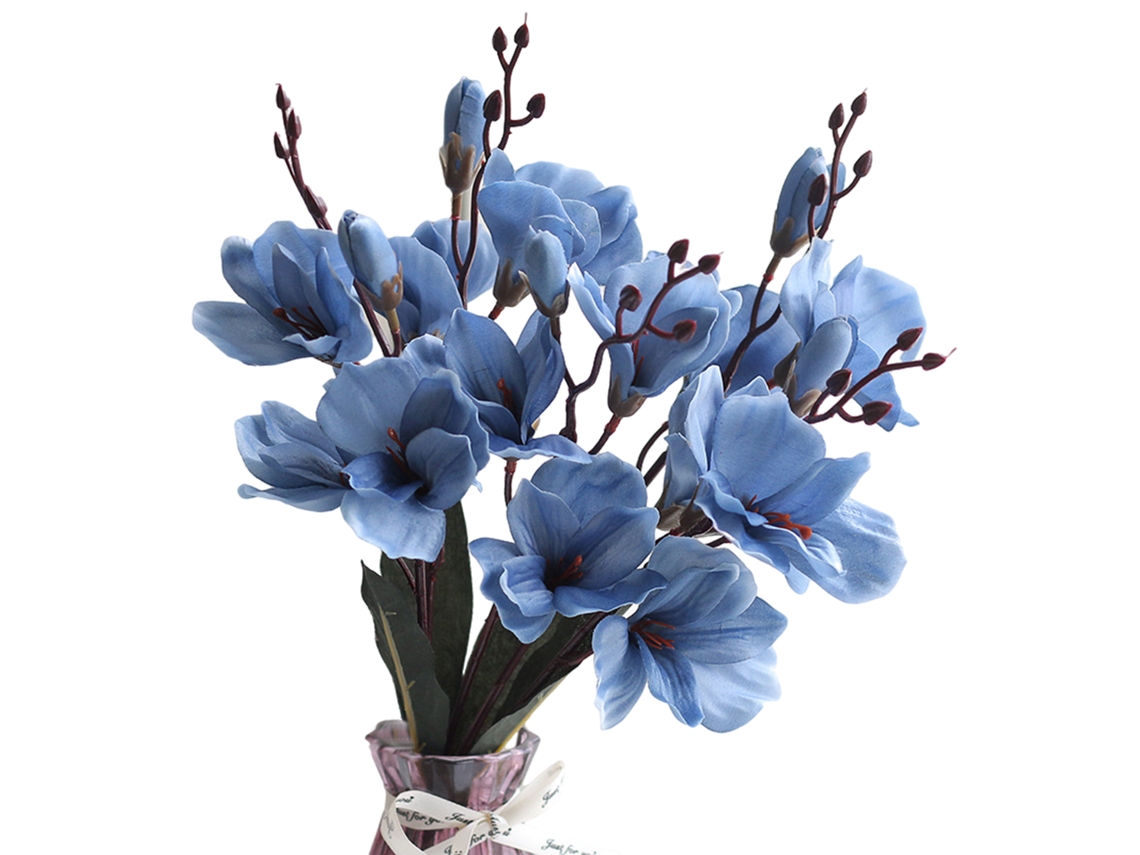 Laxiscreed Ramos De Magnólia Artificial Azul, 43cm Com 20 Flores Para Decoração Elegante
