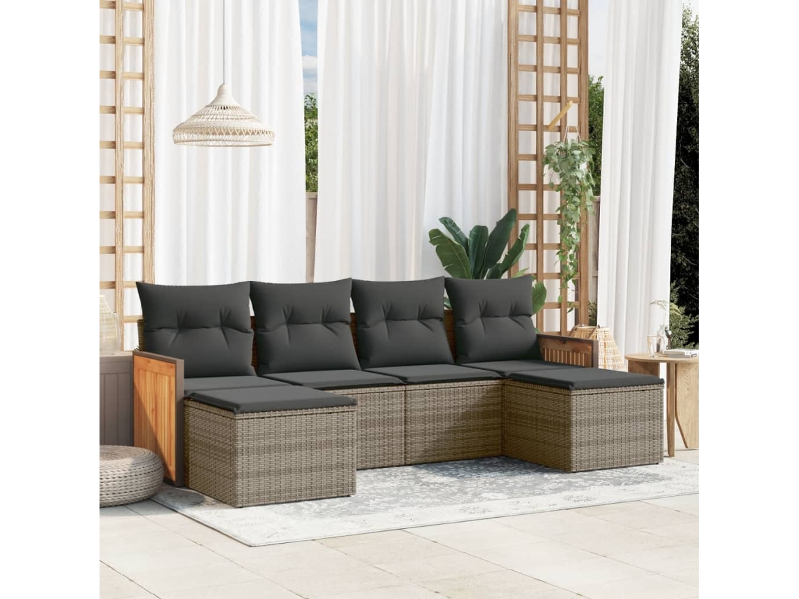 6 Pcs Conjunto Sofás De Jardim Com Almofadões Vime Cinza Dkd Home Decor
