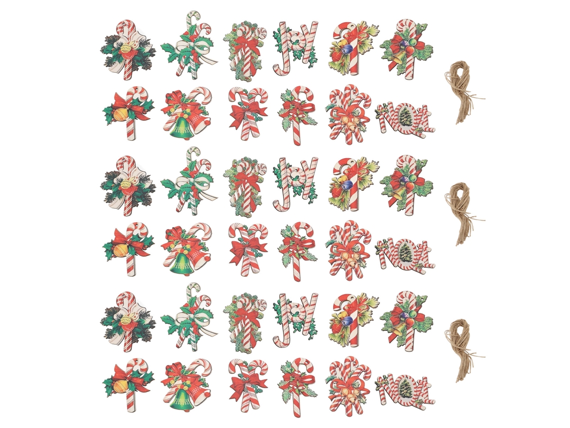 Decorações De Natal Em Madeira Com 36 Canudos De Doce Para Pendurar Em Árvores