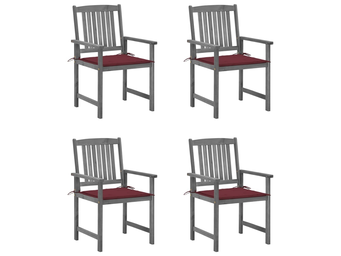 Cadeiras De Jardim Com Almofadões 4 Pcs Acácia Maciça Cinza Dkd Home Decor