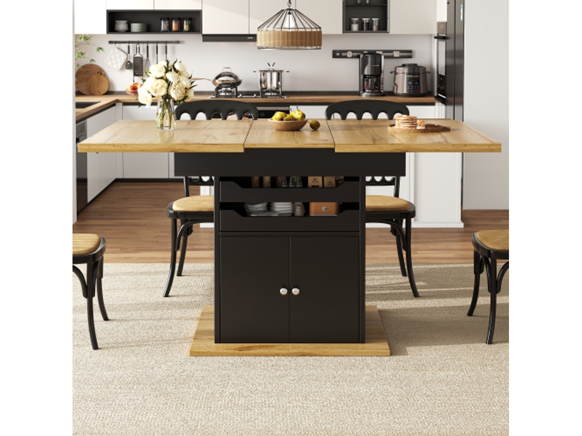 Mesa de Jantar Extensível e Retrátil para 4 a 6 Pessoas com 2 Gavetas e Armazenamento LYYTUNG (110-140x80 cm)