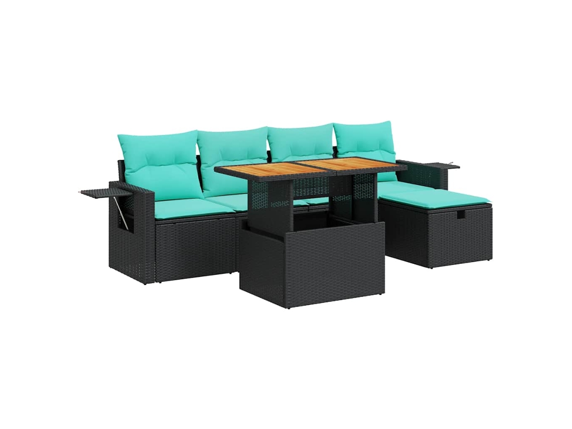 Conjunto de 6 Sofás Jardim com Almofadões Vime Pe/acácia Preto MAISON EXCLUSIVE (6 pcs)