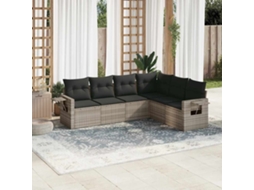 Vidaxl 6 Pcs Conj. Sofás Jardim Com Almofadões Vime Pe Cinzento-claro