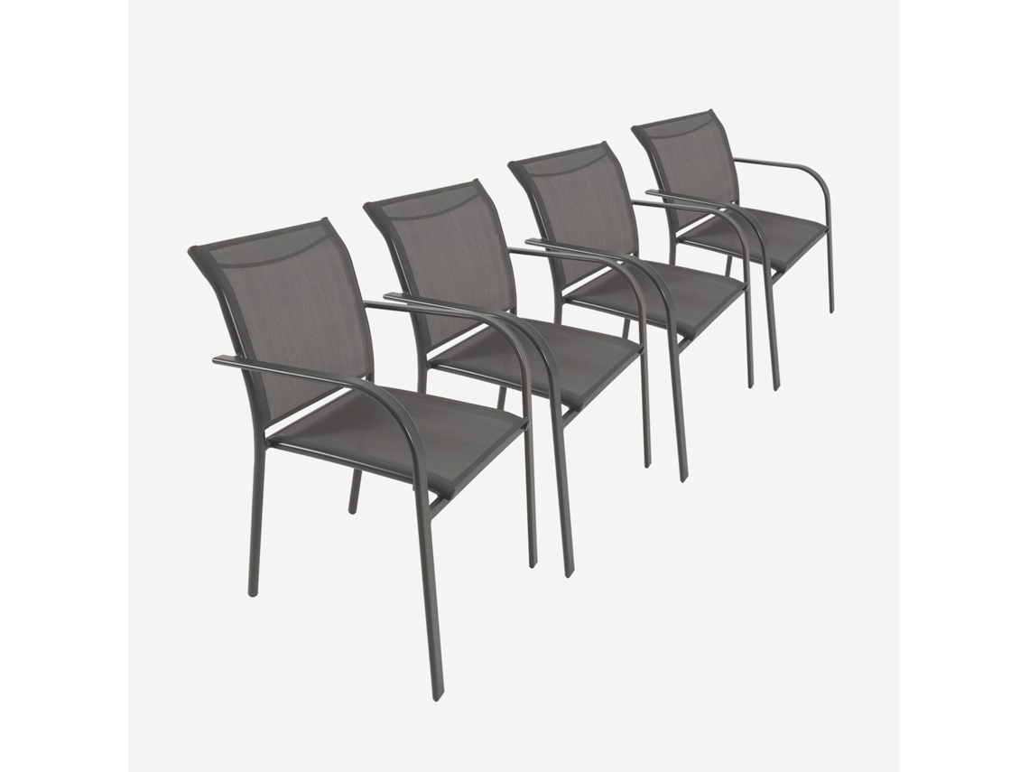 Cadeira De Jardim Em Alumínio E Textileno, Set De 4, Antracite Sweeek