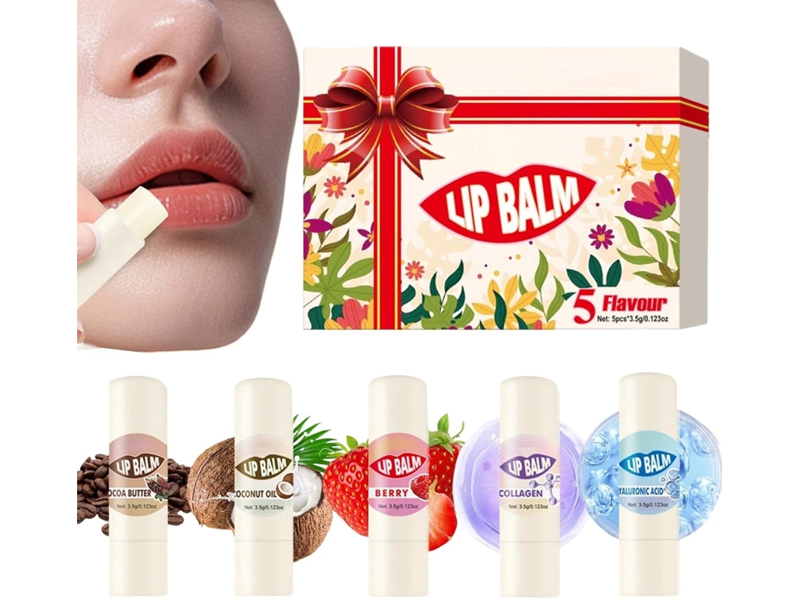 Conjunto de 5 bálsamos labiais nutritivos e volumizadores