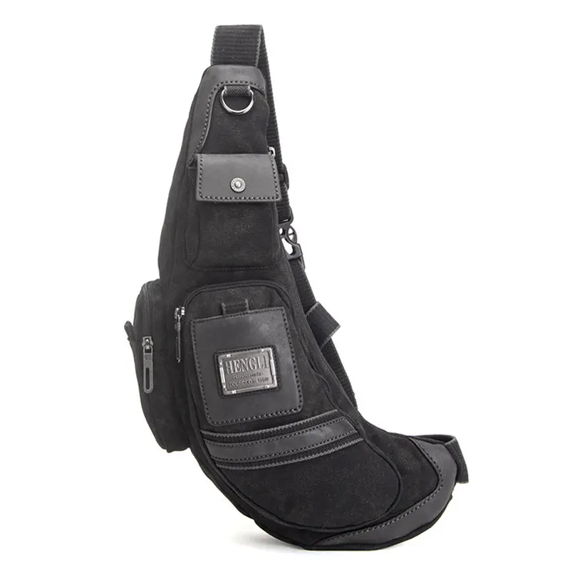 (6046-preto) Bolsa De Peito Retrô Masculina, Bolsa De Ombro De Lona De Luxo De Alta Qualidade