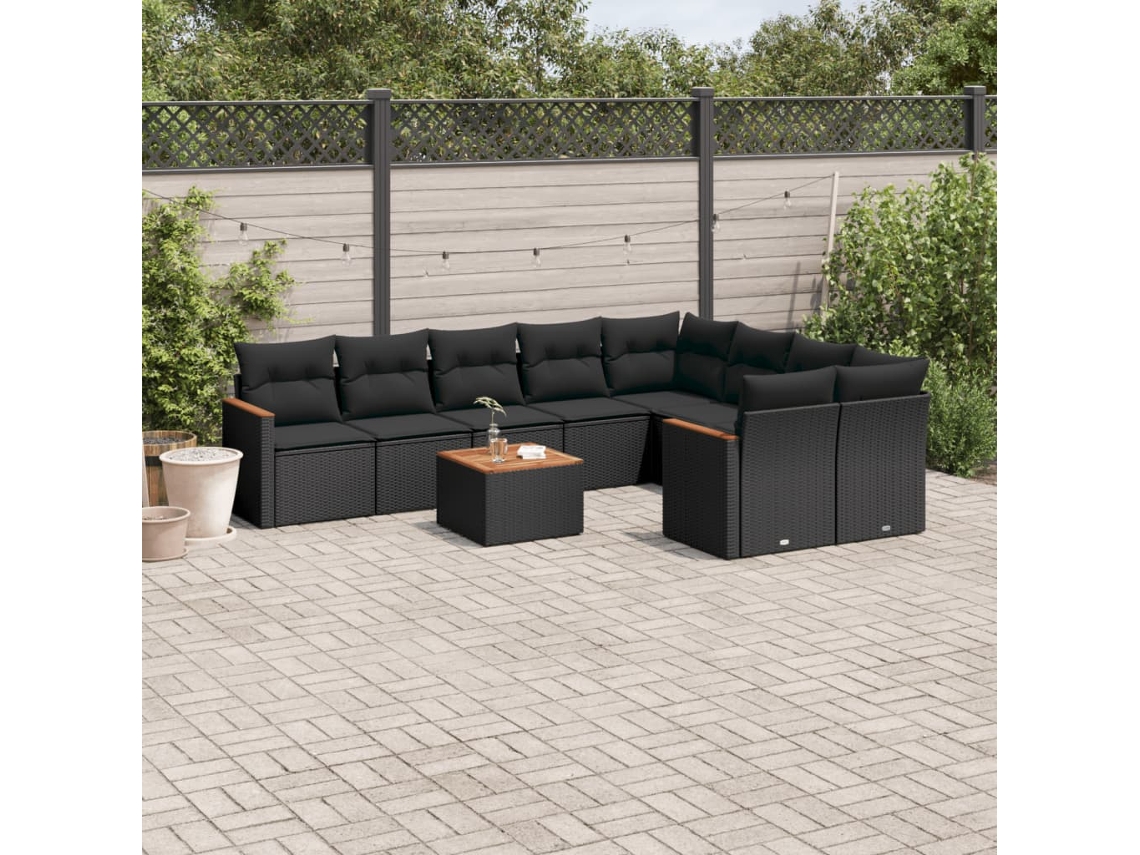 Vidaxl 10 Pcs Conjunto Sofás De Jardim C/ Almofadões Vime Pe Preto
