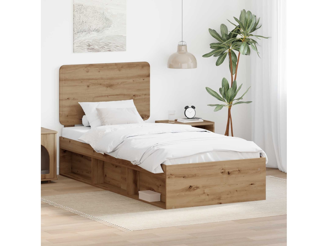 Vidaxl Estrutura Da Cama Com Cabeceira Carvalho Artesanal 75 X 190 Cm