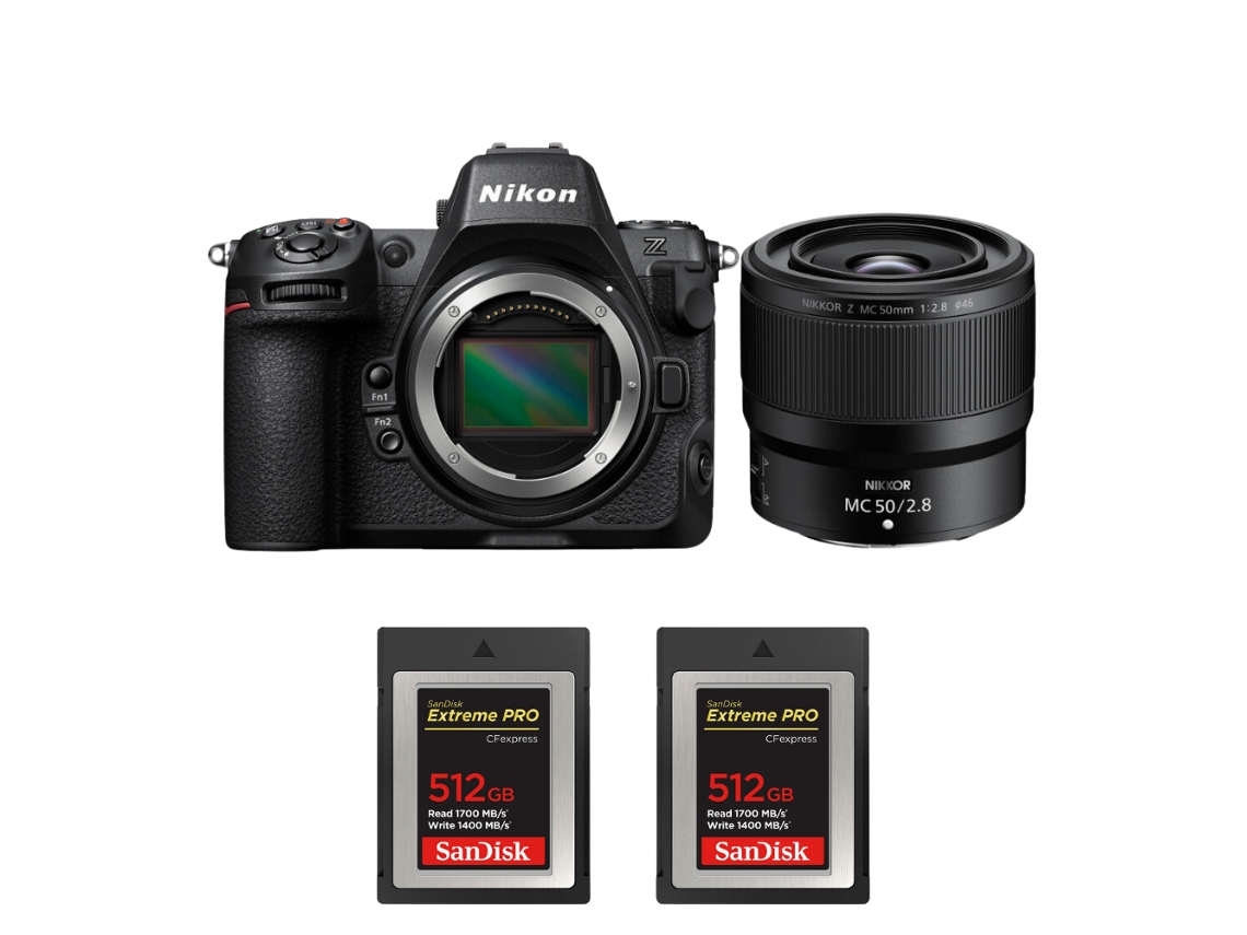 Z8 + Z Mc 50mm F/2.8 Macro + 2 Sandisk 512gb Extreme Pro Cfexpress Type B Máquina Fotográfica Híbrida Full frame + Ebook Pricedirect NIKON