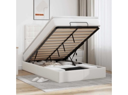 Vidaxl Estrutura de Cama Otomana com Colchão Branco Couro Falso