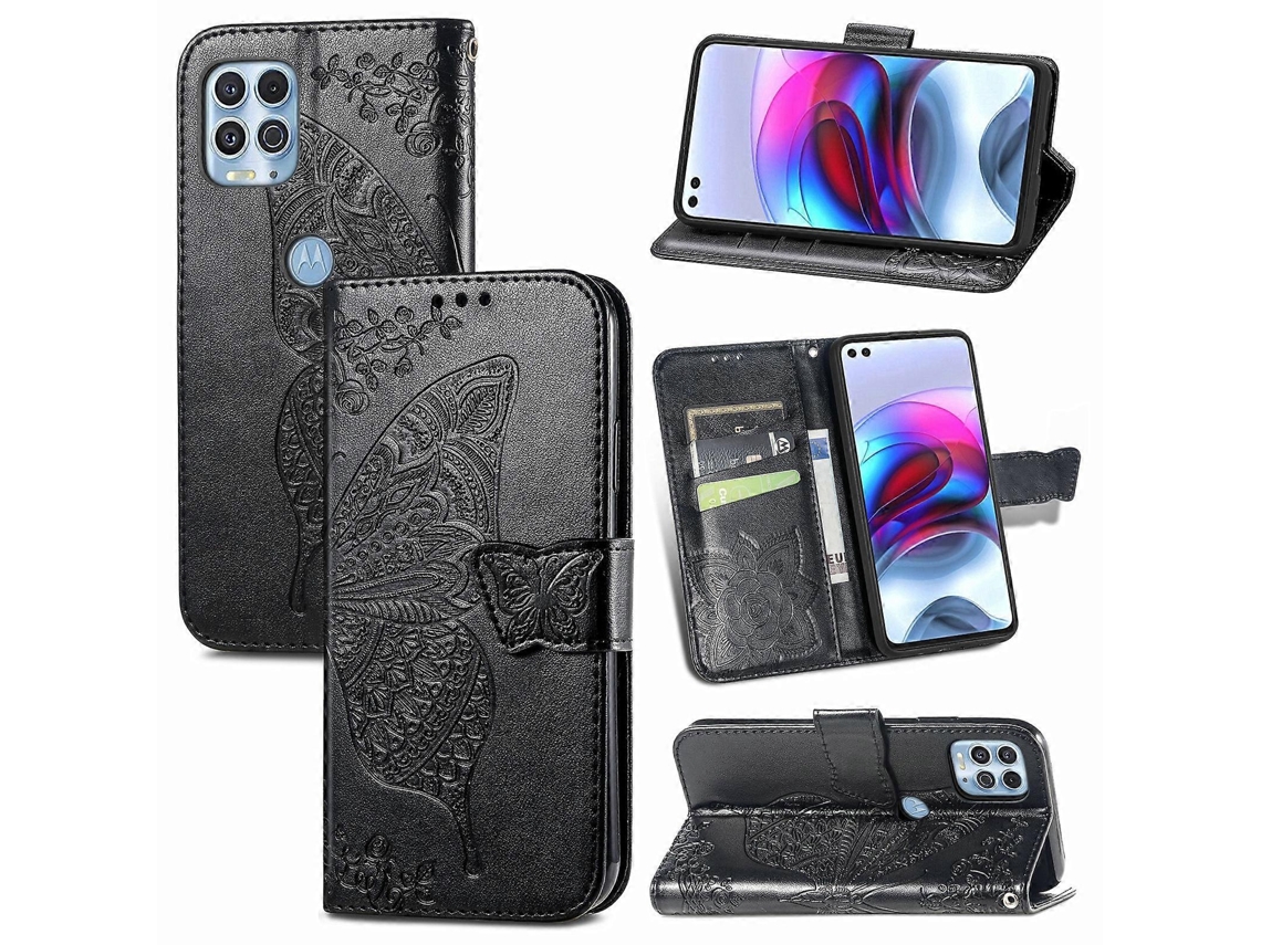 Capa De Couro Com Aba Horizontal, Estampa De Borboletas E Flores Em Relevo, Para Motorola Edge S, Com Suporte, Compartimentos Para Cartões, Carteira E