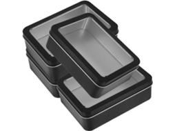 Conjunto de 4 Recipientes Retangulares Metal para Armazenamento, Feitos Folha Flandres com Janela CHABERLU
