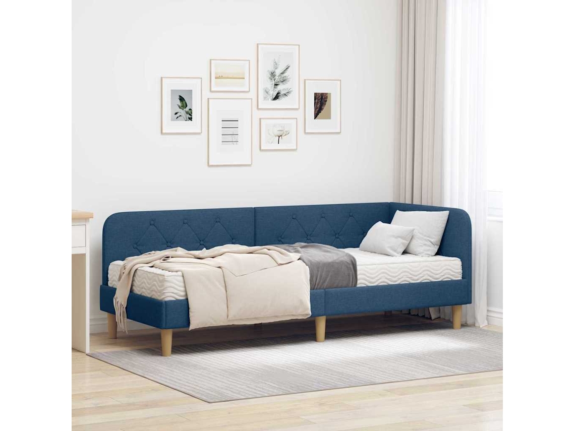 Vidaxl Estrutura De Cama De Canto Azul 80 X 200 Cm Tecido