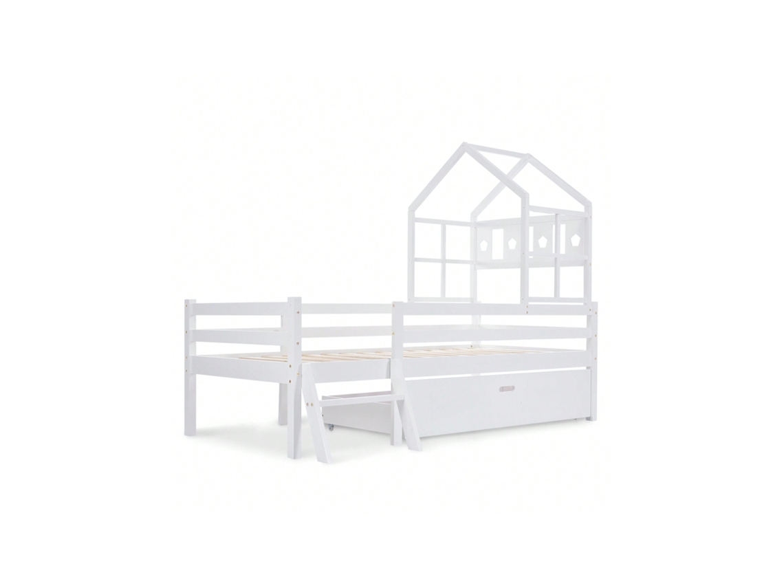 Beliche Infantil Em Madeira Maciça Com Escada, Gavetas E Grade De Segurança 90x200cm Branco Inclui Estrado Btforus (sem Colchão)