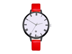 Relógio de Quartzo Feminino Estilo Vintage Simples de Moda com Pulseira de Couro Pu Vermelho