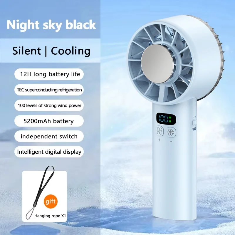 (azul) Mini Ventilador Portátil Com Função De Resfriamento Com Gelo E Visor De Led