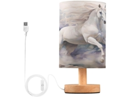Abajur De Mesa Mnsruu Em Formato Cavalo, Com Led Branco E Portas Usb Para Carregamento, Cúpula Em Tecido De Linho, Ideal