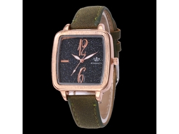 Reloj De Cuarzo Con Correa De Cuero Estilo Simple Dial Cuadrado Universal (verde)
