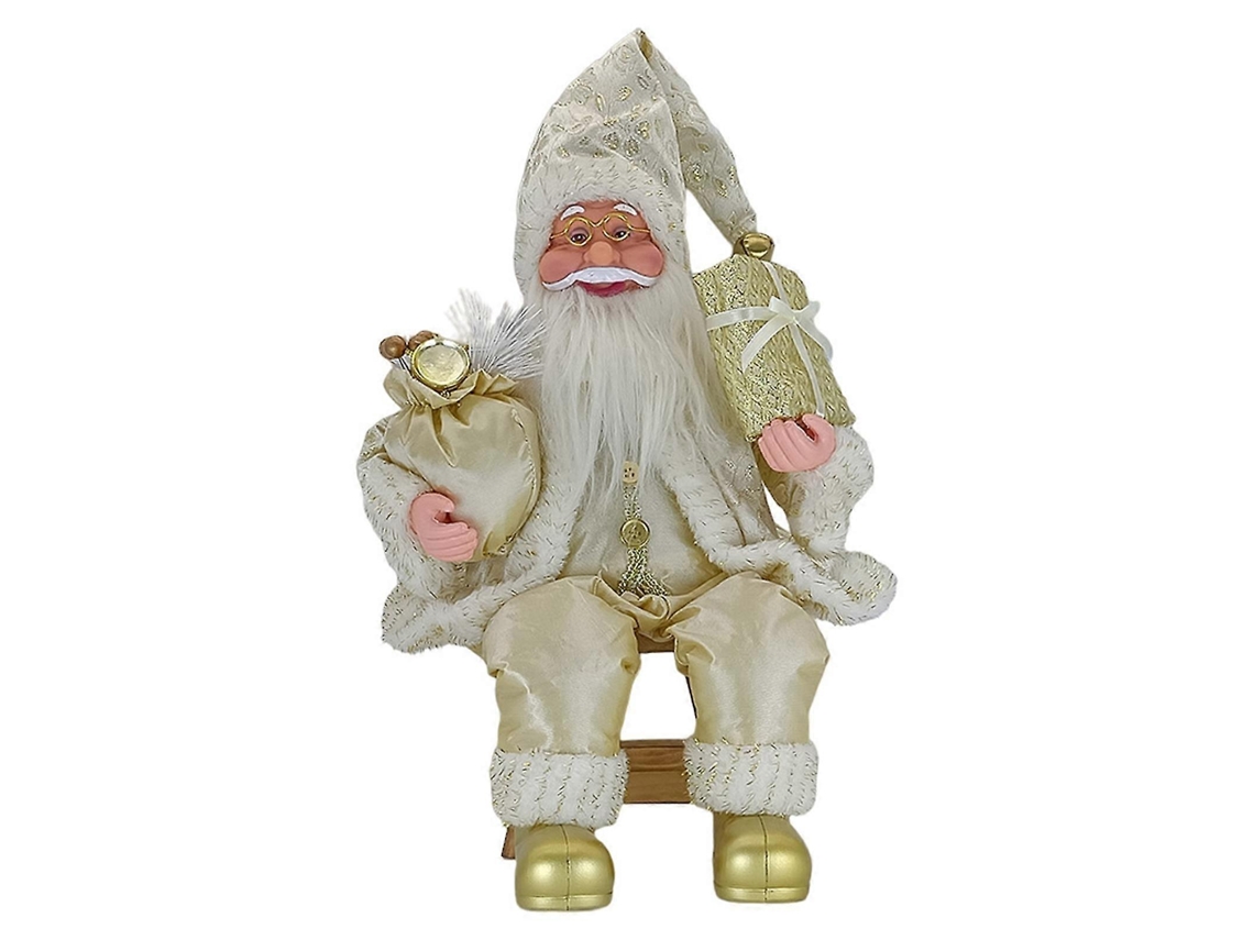 Omni papai Noel Sentado 50cm de Vinil e Plástico para Decoração de Natal em Casa Presente Artesanal Beige Oro
