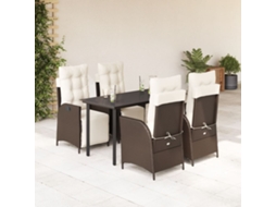 Vidaxl 5 Pcs Conjunto Jantar P/ Jardim C/ Almofadões Vime Pe Castanho