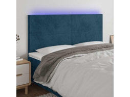 Vidaxl Cabeceira Cama C/ Luzes Led Veludo 180x5x118/128cm Azul-escuro