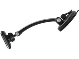 Suporte veicular para celular feito de plástico e silicone, fácil de instalar.