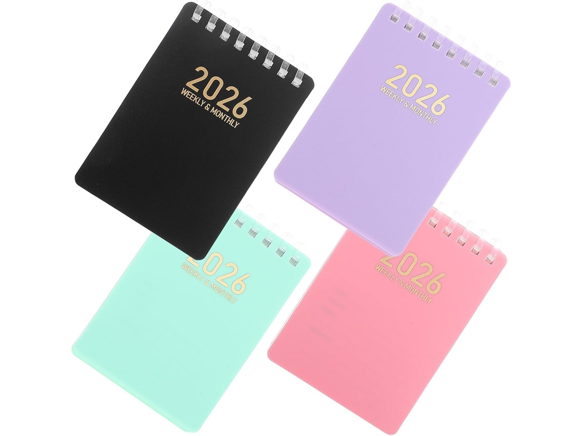 Mini Agenda Mensal Formato A7 Com Espiral, Pacote Com 4, Calendário De Bolso 2026 Para Organização Diária, Gokoco (10x75 Cm)