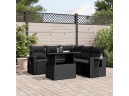 Vidaxl 6 Pcs Conjunto Sofás De Jardim C/ Almofadões Vime Pe Preto