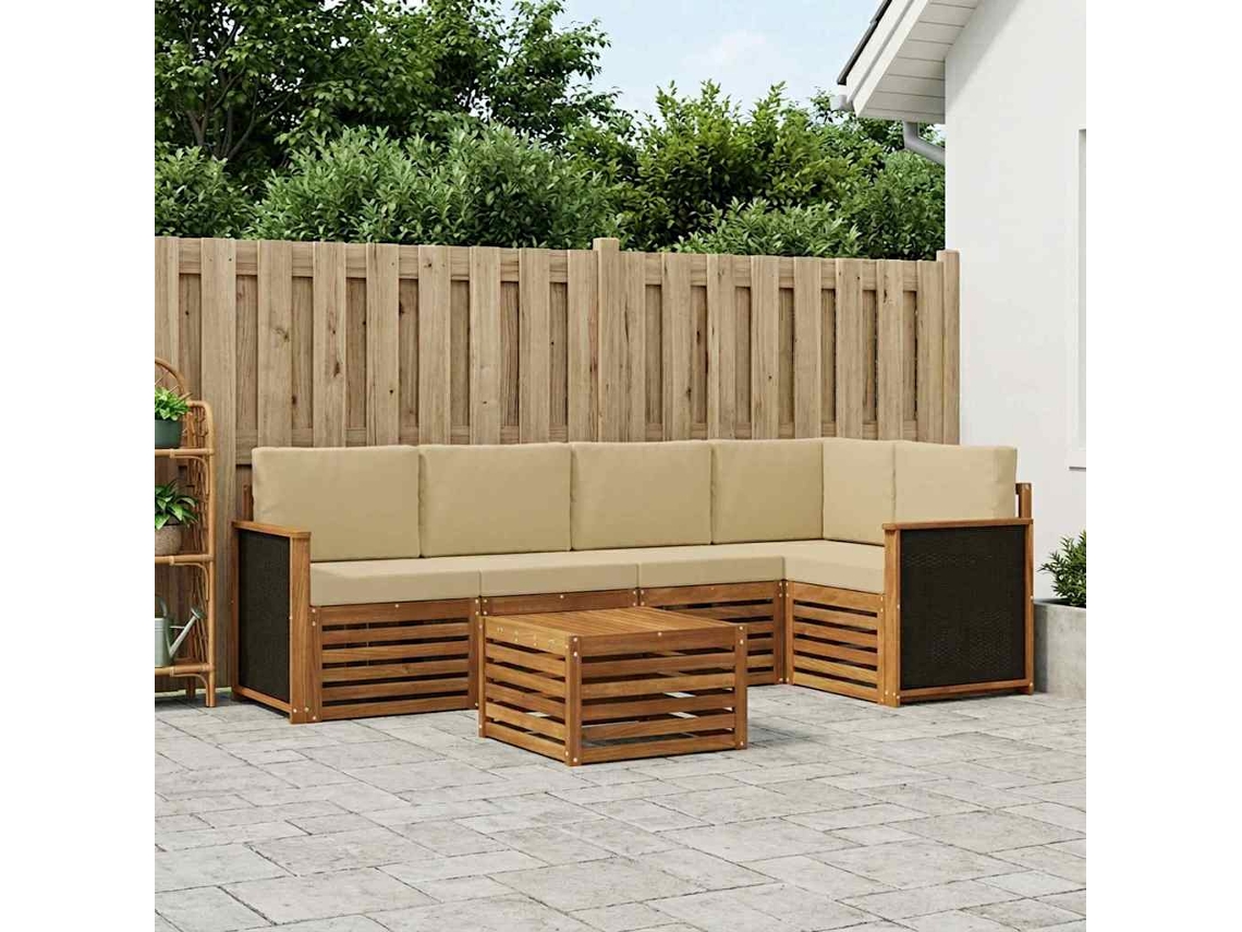 Vidaxl Conjunto De Sofá Sectional Com Almofada 5 Pcs Natural