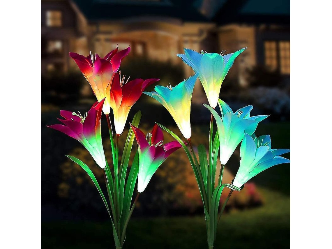Lâmpadas Solares Jardim 8 Lirios Multicolor Led Azul Violeta Piquet Terraço
