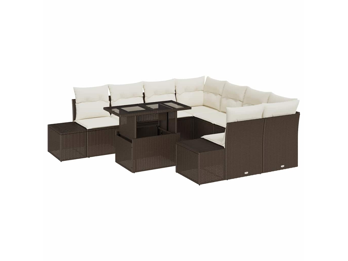 Maison Exclusive - Conjunto De Sofá De Jardim Com Almofada 9 Pcs Marrom E Creme