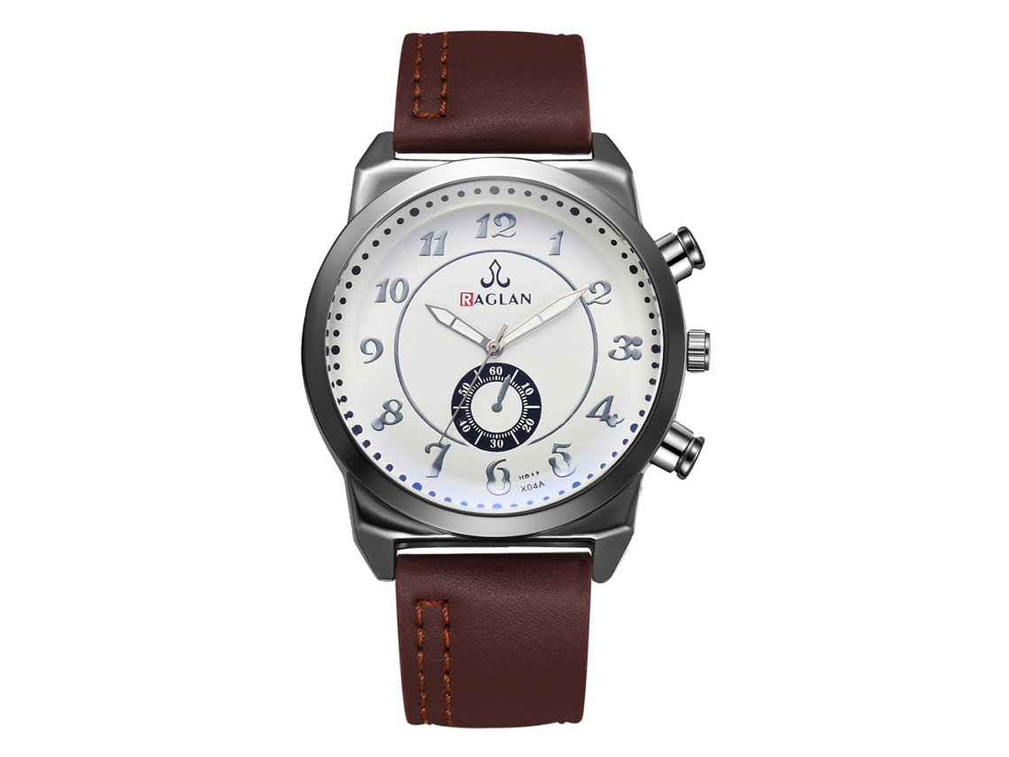 Reloj De Cuarzo Para Hombre Con Correa De Cuero Pu, Dial Doble, Modelo Moderno (marrón Oscuro)