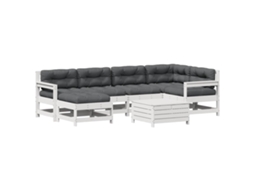 7 Pcs Conj. Lounge de Jardim C/ Almofadões Pinho Maciço Branco MAISON EXCLUSIVE