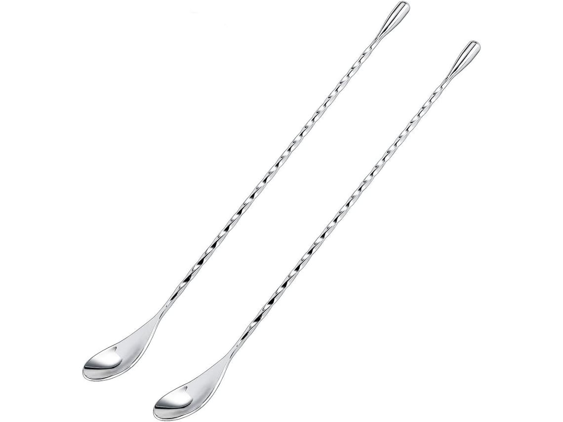 Colher Para Coqueteleira, Cabo Longo De 30 Cm, Em Aço Inoxidável, Com Seção Central Torcida Para Melhor Aderência