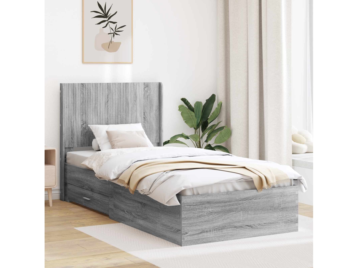 Vidaxl Estrutura De Cama Com Armazenamento E Cabeceira Sonoma Cinzento