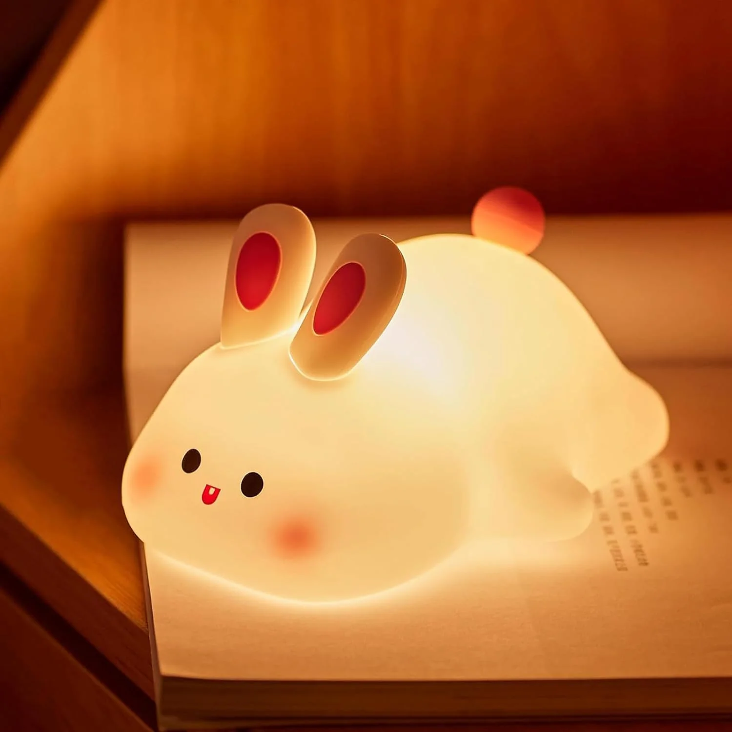 Luminária Noturna De Silicone Com Luzes Led E Sensor De Toque (em Formato De Coelho).