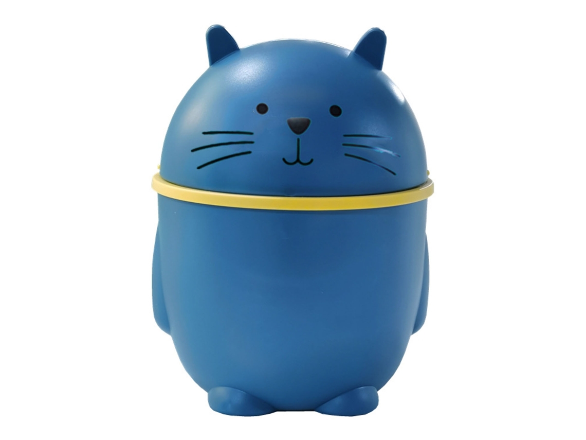 Lixo de mesa com tampa plástico fofo mini lixeira multiuso para escritório lar azul