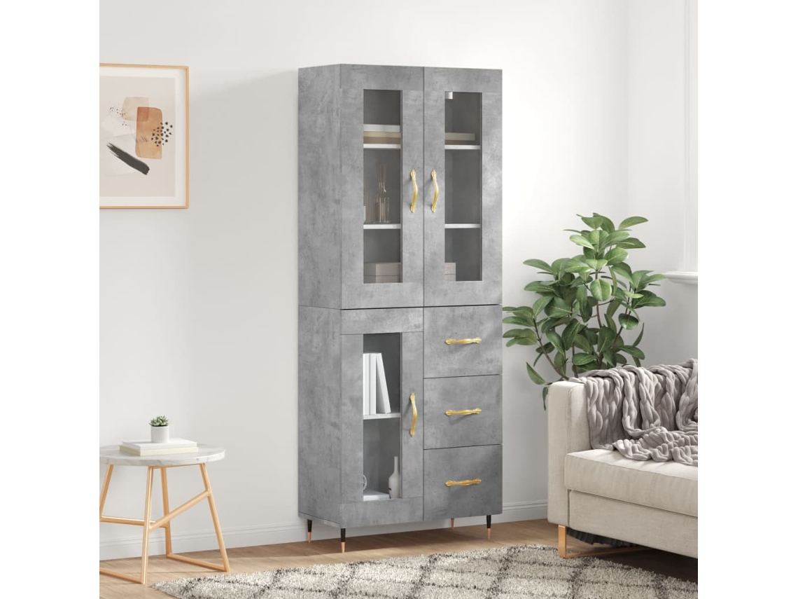 Vidaxl Armário Alto 69,5x34x180 Cm Derivados De Madeira Cinza Cimento