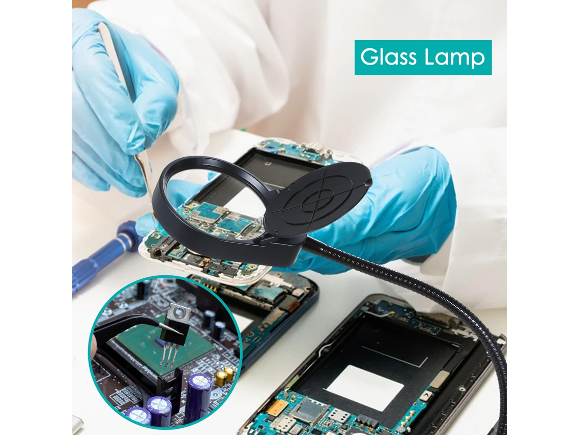 Rebe-lâmpada De Lupa Neoglint 3x/10x Com Pinça Metálica 38leds Luz Branca Regulável Flexível Para Leitura, Manuais E Trabalhos De Precisão