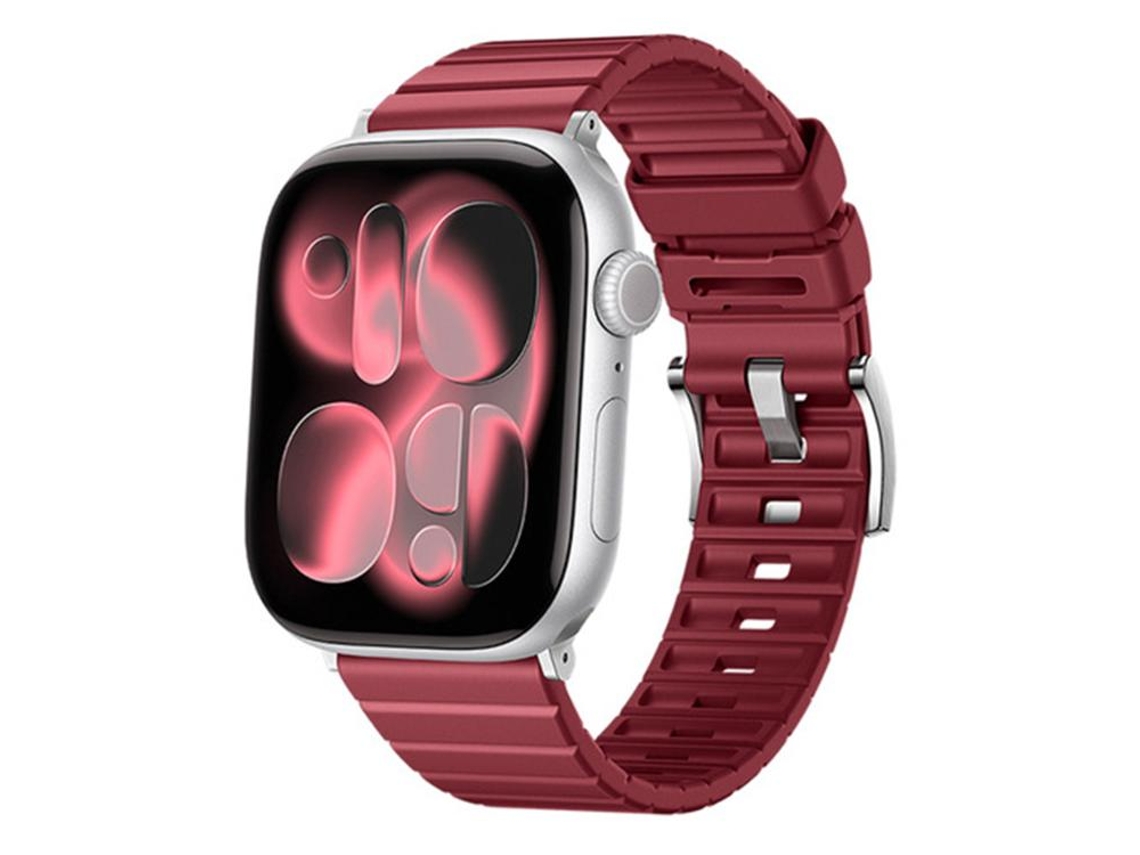 Bracelete para Apple Watch 46/49/45/44mm Borracha Fluorocarbonada com Textura de Escada e Cor Sólida Vermelha XIAOMOYU