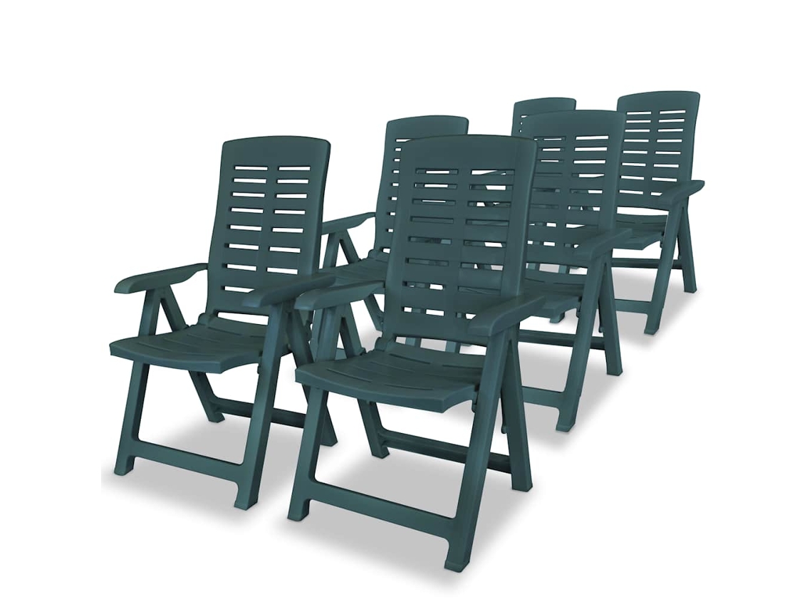 Vidaxl Conjunto De 6 Cadeiras Reclináveis Dobráveis De Plástico Verde.