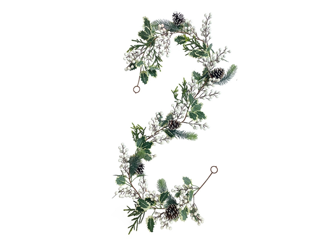 Guirlanda Artificial de Natal com Pinhas e Frutos Vermelhos Rattan 180cm | S/MARCA
